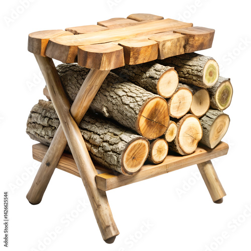 Wooden log stand isolated on white background