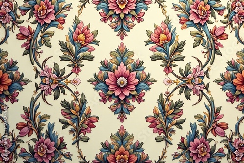 Intricate floral damask pattern in muted tones, floral wallpaper, backdrop, muted