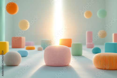 attentive abstract shapes in void school,