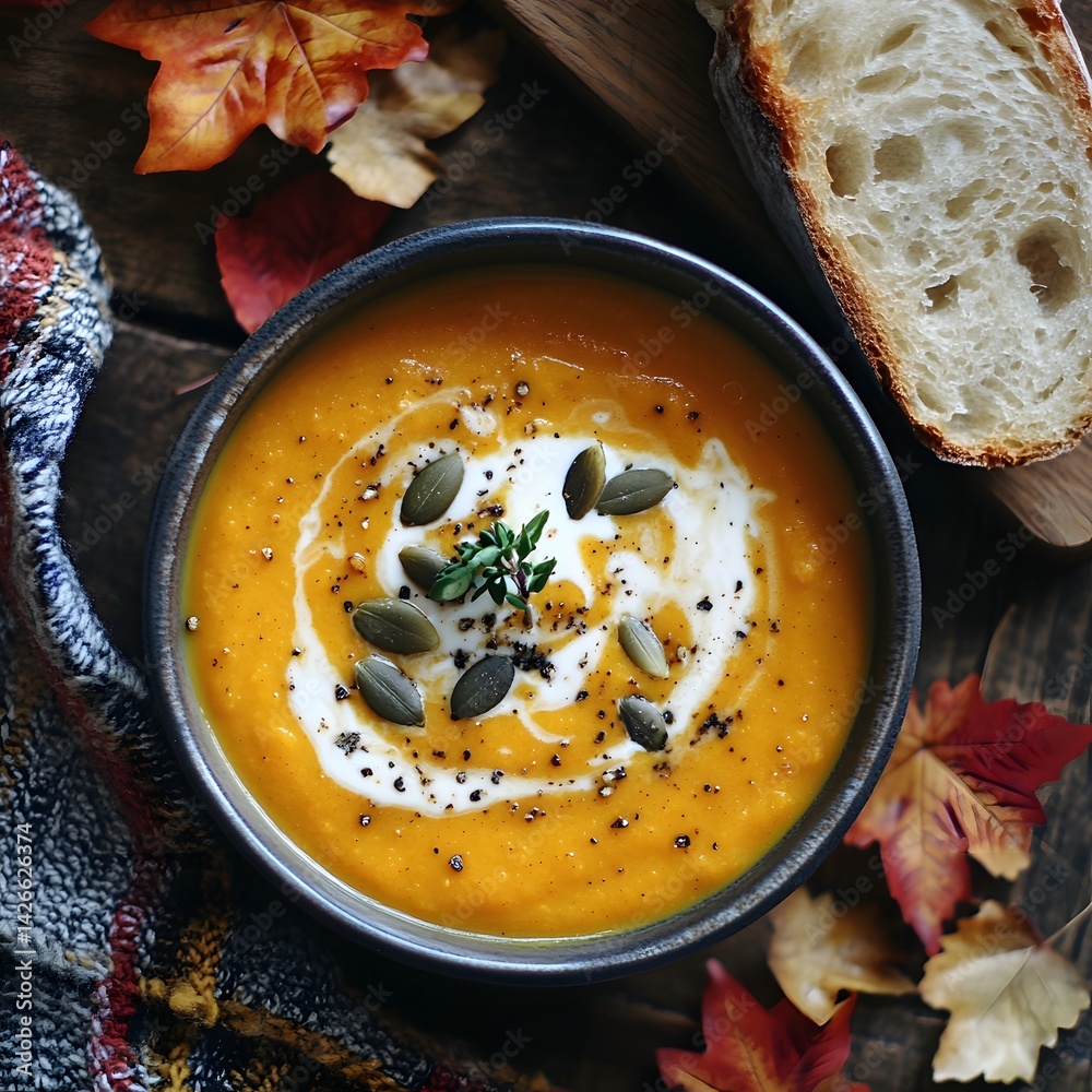 Autumn Comfort Food: Pumpkin Soup with Roasted Seeds and Rustic Bread