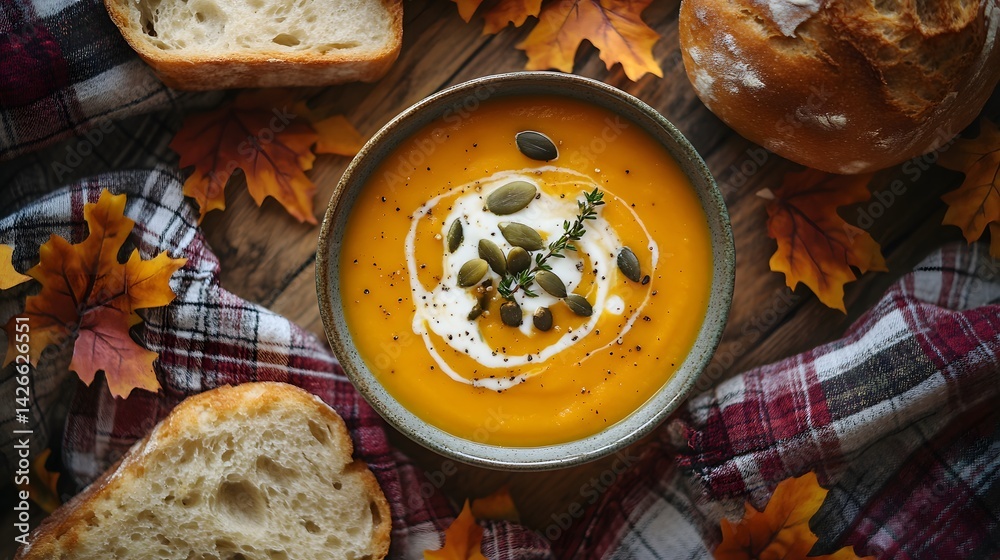 Autumn Comfort Food: Pumpkin Soup with Roasted Seeds and Rustic Bread