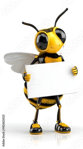 Obraz na płótnie Business Bee Mascot 3D Character Holding a Sign w salonie