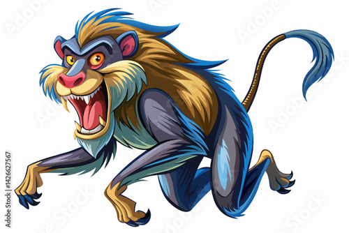vector of Mandrill isolated on white background . jumping monkey, side view, mandrill isolate on white