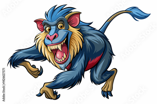 vector of Mandrill isolated on white background . jumping monkey, side view, mandrill isolate on white