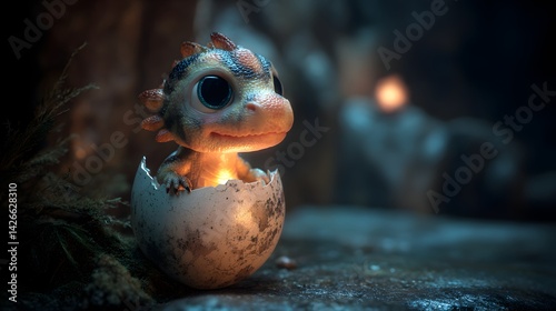 Hatching Wonder: Adorable Baby Dragon Emerging from a Fiery Egg