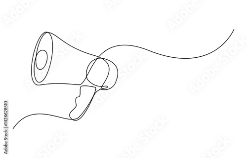 Line art megaphone announcement, one continuous single line drawing speaker megaphone