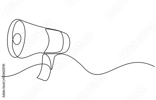Line art megaphone announcement, one continuous single line drawing speaker megaphone