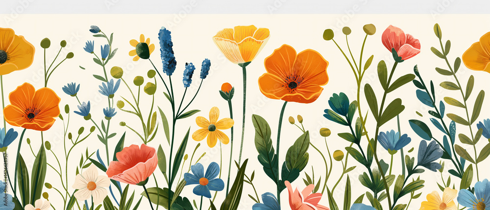 Fototapeta premium Delicadeza Natural: Patrón Floral sobre Blanco Puro