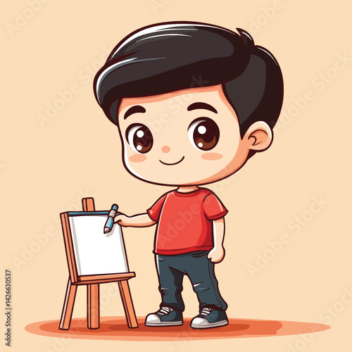 Artist boy mascot cute cartoon no details solid background bright