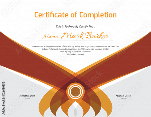 Certificate of Completion: Elegant and modern certificate design, perfect for recognizing achievements. The certificate's design is clean and sophisticated, suitable for various accomplishments.