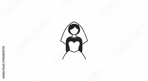 Bride in Wedding Dress Illustration, Minimalist Style