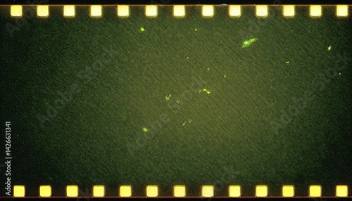 vintage green film frame texture with glowing dust and light burns for retro design, photo overlays, print background, digital art, and branding use

