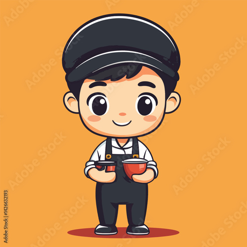 Barista boy mascot cute cartoon no details solid background bright 