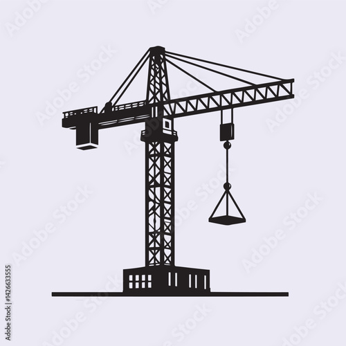 Clean vector silhouette of heavy crane machinery perfect for construction themed designs