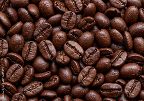 Close Up Coffee Bean Texture Dark Roasted Background Beverage