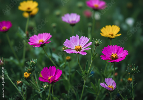 Vibrant Summer Wildflowers Blooming Meadow Close Up
