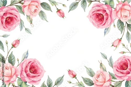 Delicate watercolor roses & leaves, repeating floral design, textile, surface
