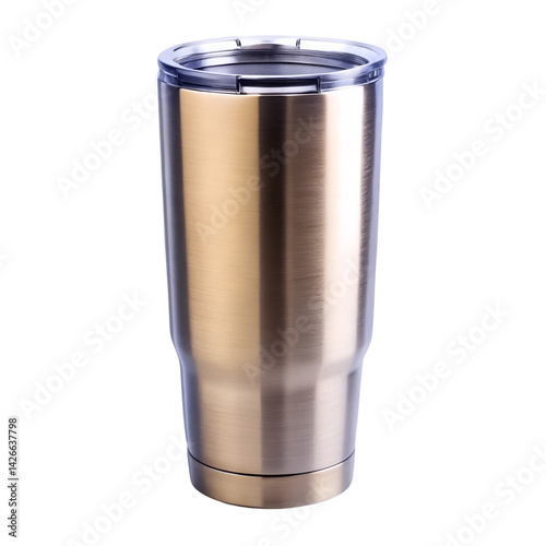Stainless steel tumbler isolated on white background photo