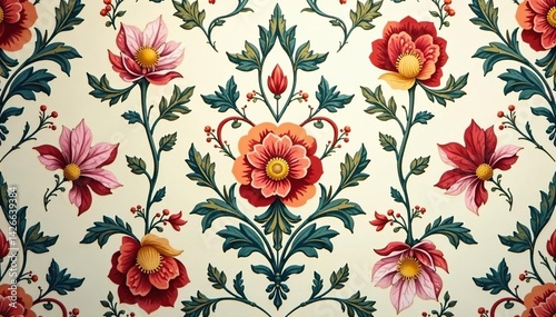 Intricate floral damask design in muted tones , decor, design element, tones