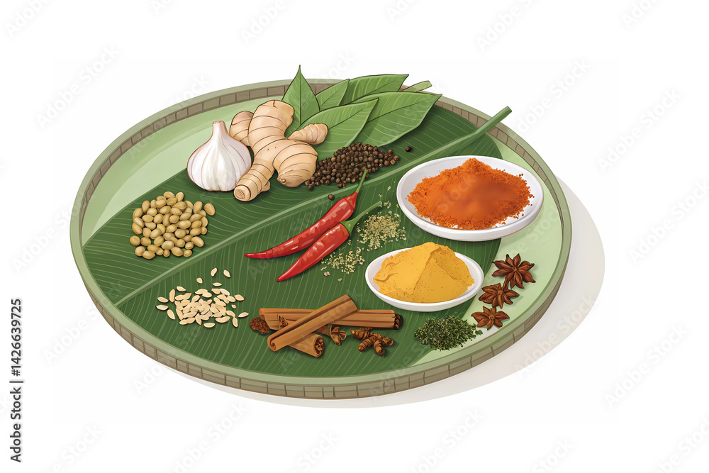 A various spices in bowls powder isolated on white background A various spices in bowls powder isolated on white background
