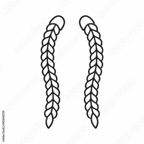 Clean outline of a braided horse mane, drawn with curved lines, symbolizing grooming and preparation for equestrian events.