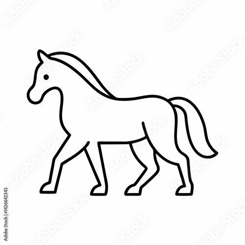 Minimalist line icon of a horse walking sideways in liberty work, symbolizing control and trust in advanced groundwork.