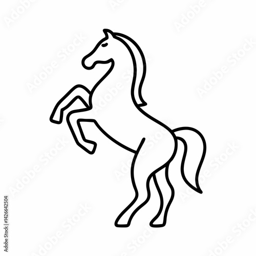 Minimalist line icon of a horse rearing up on command, representing liberty performance and advanced horse training.