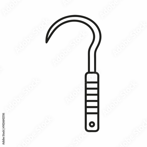 Monochrome icon of a hoof pick with curved tip and handle, used in daily horse grooming for hoof cleaning.