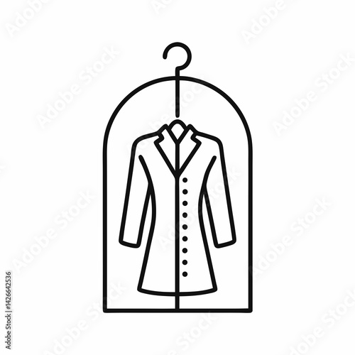 Monochrome icon of a garment bag with a dressage coat silhouette inside, symbolizing protected formal equestrian attire.