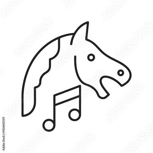 Monochrome icon of a horse nickering with open mouth, symbolizing equine vocalization and communication.