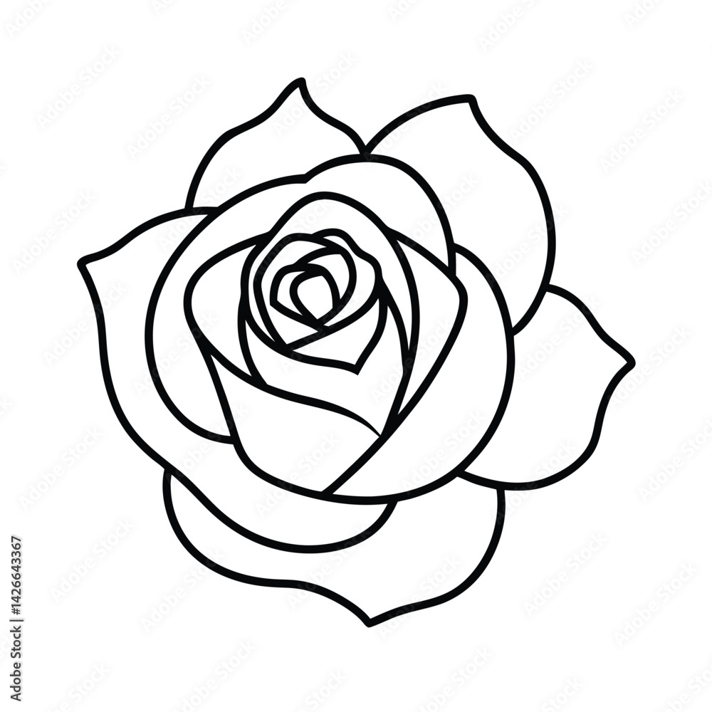 Rose flower black outline simple elegant design for coloring pages and botanical illustrations Rose flower black outline simple elegant design for coloring pages and botanical illustrations