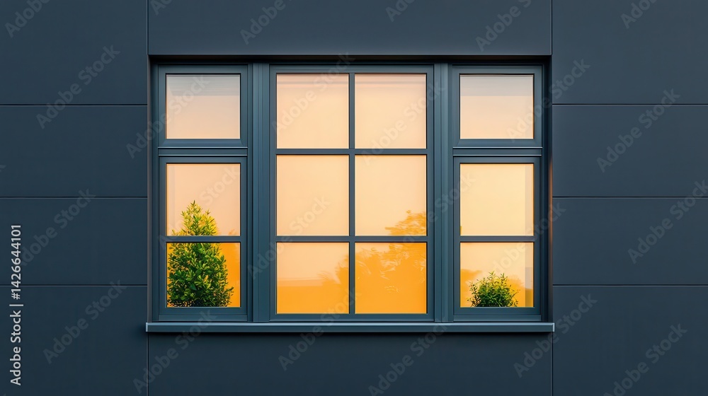 Fototapeta premium Smart stainless steel casement windows with integrated LED lighting, seamless hinges, and futuristic home appeal