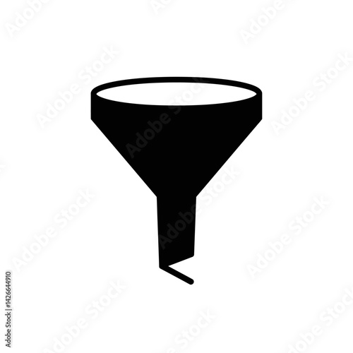 A black funnel a tool for pouring liquids stands out against a white backdrop a simple yet effective representation