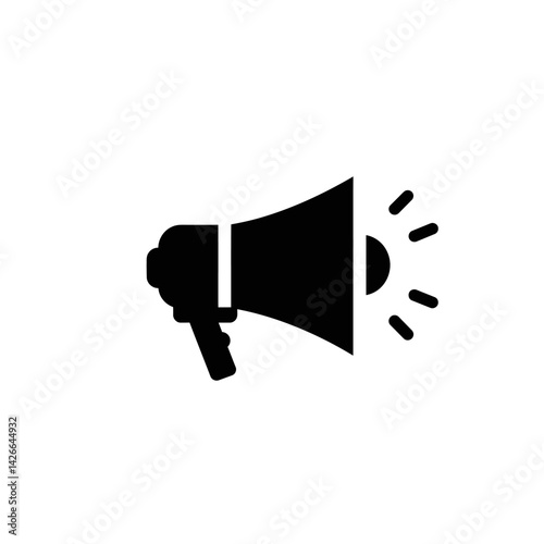 A black megaphone icon radiating sound waves ready to announce