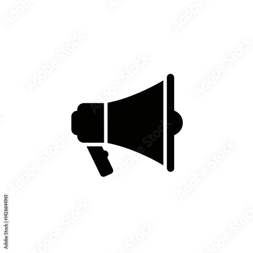 A black megaphone isolated on a white background signaling a message to the viewer