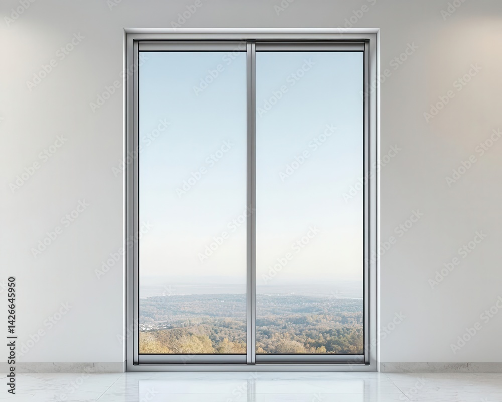 Fototapeta premium Sleek stainless steelframed window with ultrathin borders, seamless glass panels, and a minimalist modern aesthetic