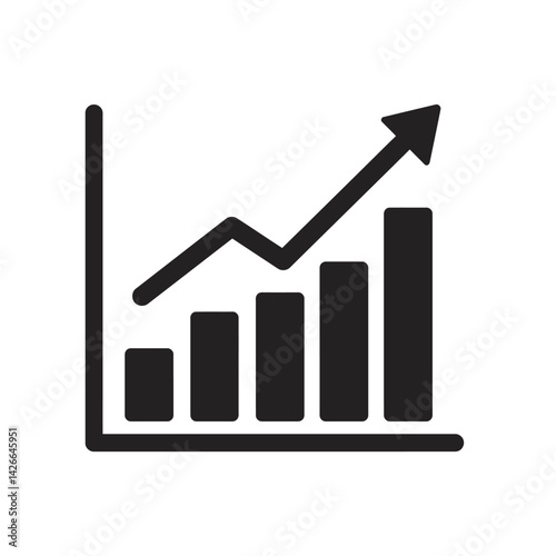 A sleek black icon depicts rising progress with bar graphs and an upward arrow