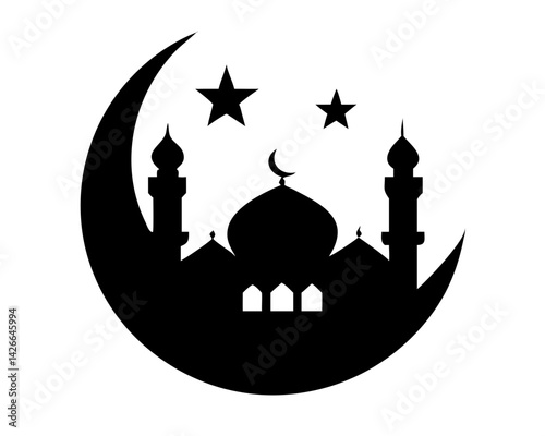 Vector illustration: a blue silhouette of a mosque, an architectural building and religious symbol in Istanbul, 