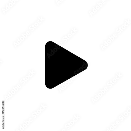 A solid black play icon on a white backdrop