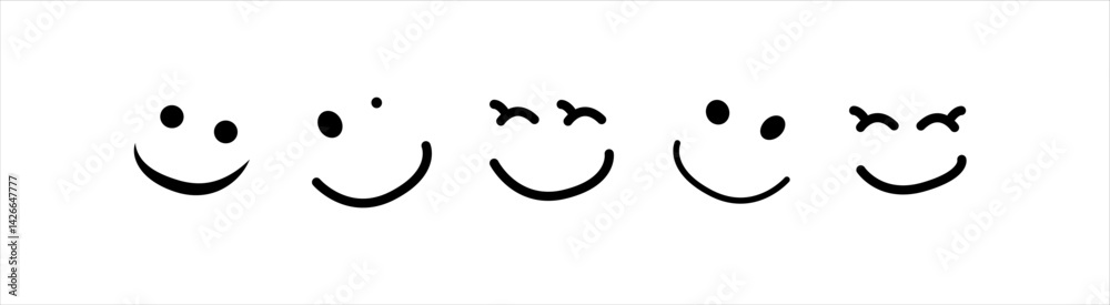 Happy Doodle Smile Isolated on Background. Simple Faces. Vector Happy Doodle Smile Isolated on Background. Simple Faces. Vector
