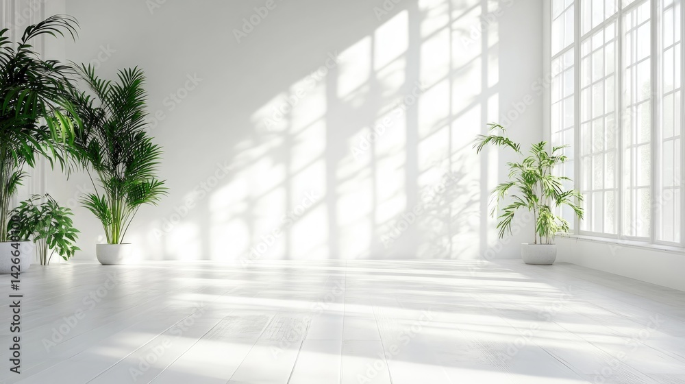 Fototapeta premium Serene indoor plant arrangement bright open space minimalist design natural light tranquil atmosphere