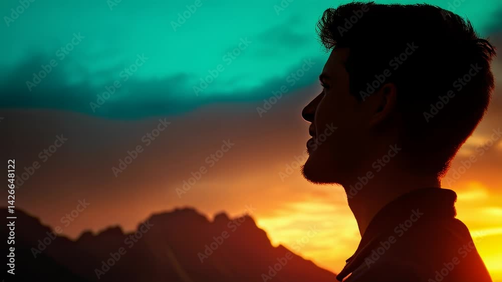 Silhouette of a Man at Sunset in the Mountains Silhouette of a Man at Sunset in the Mountains