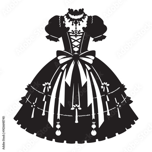 Sophisticated Gothic Lolita Dress silhouette, with vintage flair – Gothic Lolita Dress illustration – Minimalist Gothic Lolita Dress vector – Ladies dress silhouette

