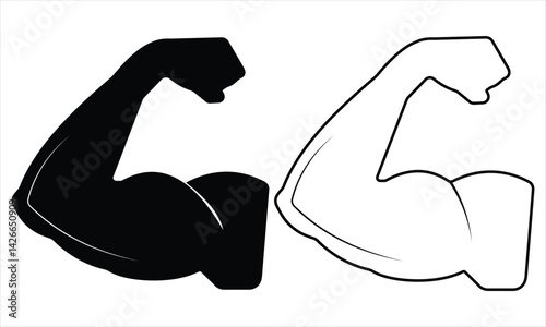 Muscle icon vector design. Biceps icon symbol power of hand. Vector illustration of a male body.  Linear hand icon, strong arm muscle Vector illustration.