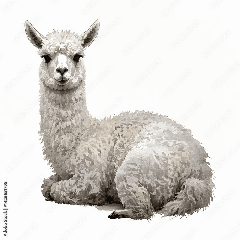 Fototapeta premium Gentle pastel graze alpaca isolated watercolor vector illustration svg 