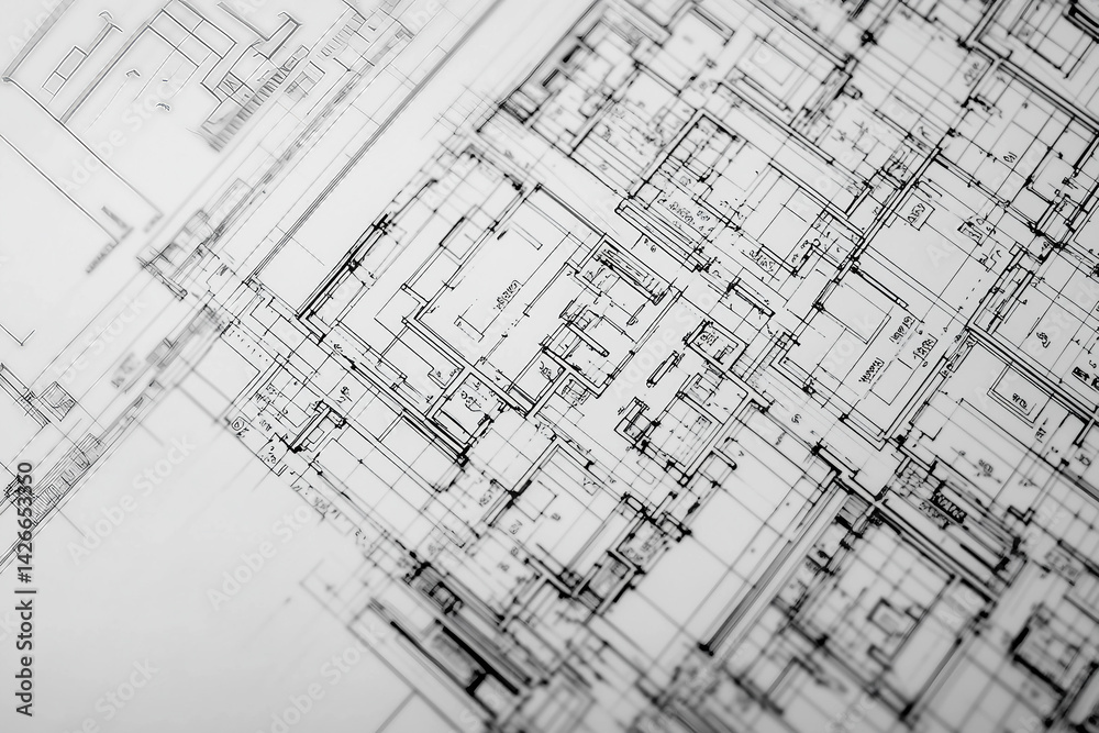 Architectural design plan on table, generative AI image Architectural design plan on table, generative AI image