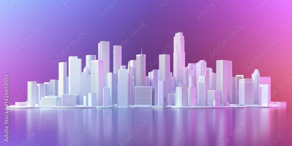 Futuristic city skyline with modern skyscrapers and vibrant gradient background Futuristic city skyline with modern skyscrapers and vibrant gradient background