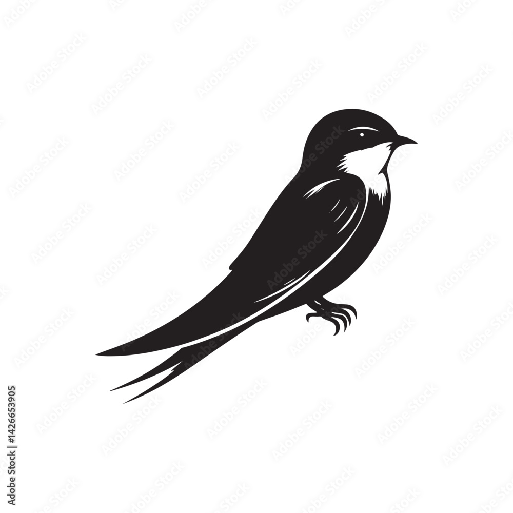 Fototapeta premium Common swift Bird Vector Silhouette - Common swift Design - Black and White Common swift Illustration.