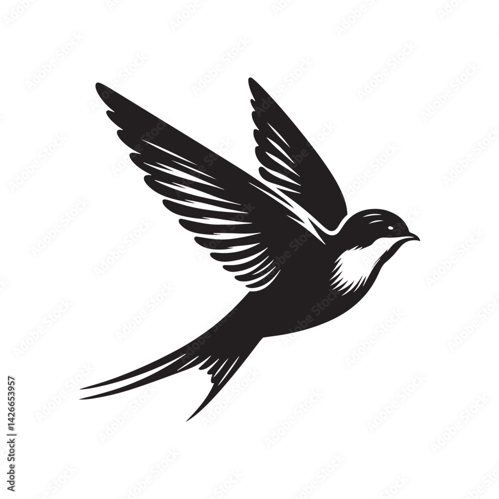 Fototapeta premium Common swift Bird Vector Silhouette - Common swift Design - Black and White Common swift Illustration.