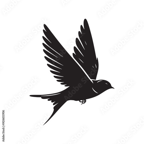 Common swift Bird Vector Silhouette - Common swift Design - Black and White Common swift Illustration.